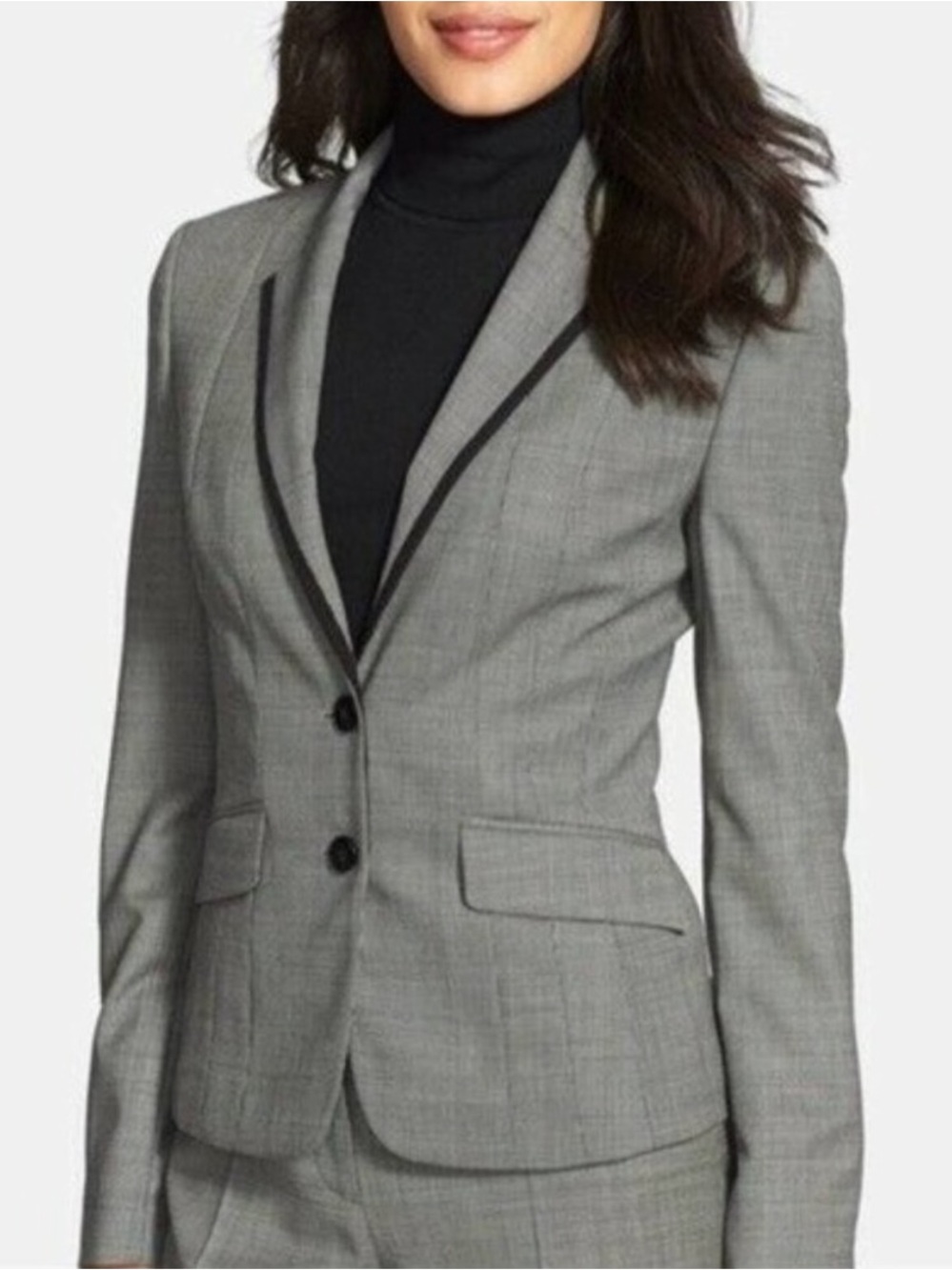 Hugo Boss Grey Virgin Wool Suit
Jacket w/ Ribbon Lapel Accent, Sz 10